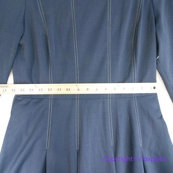 Anthropologie Hutch Pleat Fit & Flare long sleeves‎ Dress Navy Blue, size L - Picture 6 of 16